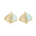 Brass Micro Pave Clear Cubic Zirconia Shell Shape Links, with Cyan Enamel, Lead Free & Cadmium Free, Long-Lasting Plated, Rack Plating, Golden, 17x17.5x3mm, Hole: 1.4mm(KK-L256-32G)