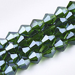 Electroplate Glass Beads Strands, Pearl Luster Plated, Faceted, Bicone, Dark Green, 6x5.5~6mm, Hole: 1mm, about 44~47pcs/strand, 11.02 inch(X-EGLA-Q118-6mm-A11)