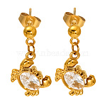 Ocean 304 Stainless Steel Pave Clear Cubic Zirconia Stud Dangle Earrings for Women, Golden, Crab, 20mm(WG7B930-03)