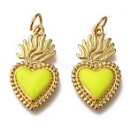 Golden Tone Brass Enamel Pendants, with Jump Rings, Cadmium Free & Lead Free, Long-Lasting Plated, Heart, Yellow, 22x12x3mm, Hole: 3.5mm(KK-K750-01G-A)
