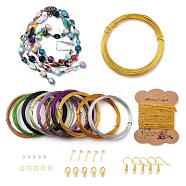 98 Piece DIY Wire Wrapped Jewelry Kits, Including Aluminum & Copper Craft Wire, Iron Cable Chains & Ear Stud Findings, Zinc Alloy Lobster Claw Clasps, Brass Earring Hooks, Glass Beads Strands, Golden(DIY-X0294-14G)