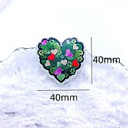 Saint Patrick's Day Acrylic Pendants, Heart with Clover, Green, Red, 40x40mm(PW-WG87525-01)