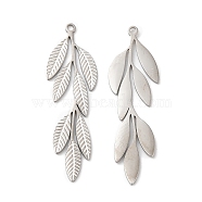 316L Surgical Stainless Steel Pendants, Leaf Charm, Textured, Stainless Steel Color, 29.5x8x0.8mm, Hole: 1mm(STAS-H213-37P)