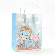 Rectangle Paper Bags, with Handles, Gift Bags, Shopping Bags, Horse Pattern, for Baby Shower Party, Light Sky Blue, 27x21x11cm(AJEW-G019-05M-03)