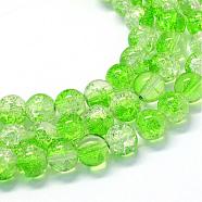 Baking Painted Transparent Crackle Glass Round Bead Strands, Lime, 6.5mm, Hole: 1.5mm, about 145pcs/strand, 31.4 inch(DGLA-Q018-6mm-04)