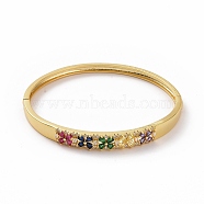 Colorful Cubic Zirconia Flower Hinged Bangle, Brass Jewelry for Women, Golden, Inner Diameter: 2x2-1/4 inch(5.2x5.85cm)(BJEW-F448-01G)