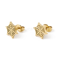 304 Stainless Steel Spider Web Stud Earrings, Halloween Jewelry for Women, Golden, 11x9.5mm, Pin: 0.8mm(EJEW-G294-01G)