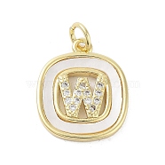 Rack Plating Brass Micro Pave Clear Cubic Zirconia Pendants, with Shell, Cadmium Free & Lead Free, Long-Lasting Plated, Real 18K Gold Plated, with Jump Ring, Letter W, 17.5x15x2.5mm, Hole: 3mm(KK-E102-33G-W)