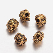 Tibetan Style Alloy Beads, Skull, Antique Golden, 9x6x10mm, Hole: 1mm(PALLOY-E422-02AG)