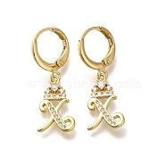 Brass Clear Cubic Zirconia Hoop Earrings, Real 18K Gold Plated, Letter X, 29mm, pendants: 16x10x2mm(EJEW-M045-01X)