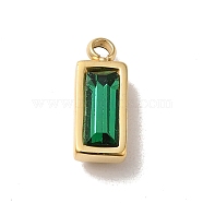 304 Stainless Steel Charm, with Glass, Rectangle Charm, Real 14K Gold Plated, 11x4.5x3.5mm, Hole: 1.4mm(STAS-L022-242G)