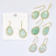 Natural Amazonite Dangle Earrings, with Golden Tone Brass Findings, teardrop, 25.5~32x13.5x5mm, Pin: 0.8mm(EJEW-L228-01D)
