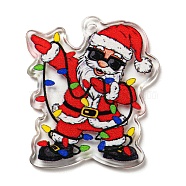 Christmas Theme Acrylic Pendants, Santa Claus, 38x31.5x2.5mm, Hole: 2mm(MACR-C024-05A)