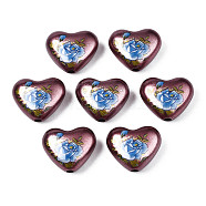 Spray Painted Opaque Acrylic Beads, Heart with Flower, Coconut Brown, 16x19x8mm, Hole: 2mm(SACR-S305-28-B02)