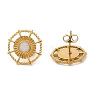 Ion Plating(IP) 304 Stainless Steel Sun Stud Earrings, wtih Enamel, Real 18K Gold Plated, 15.5mm(EJEW-C114-12B-G)