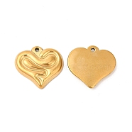 Ion Plating(IP) 304 Stainless Steel Pendants, Heart with Snake Charms, Real 18K Gold Plated, 20x22x3mm, Hole: 1.5mm(STAS-L268-032G)