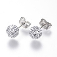 Rhinestone Ball Stud Earrings, with Stainless Steel Pins and Iron Ear Nuts, Crystal, 18mm, pin: 0.8mm(EJEW-F063-B01)