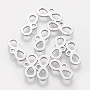 201 Stainless Steel Charms, Laser Cut, Infinity, Stainless Steel Color, 6x12x1.2mm, Hole: 1.5mm(STAS-S105-T117)