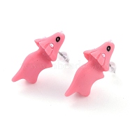 Cute Dinosaur Resin Stud Earrings, Animal Earrings with Alloy Pin for Women, Pink, 24x9.5x13mm, Pin: 0.6mm(EJEW-K089-06P)
