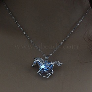 Luminous Alloy Pendants, Necklace, Halloween, Dragon/Skull/Horse/Gun, Blue, 17.72 inch(45cm)(PW-WG96247-09)
