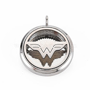Alloy Diffuser Locket Pendants, with Stainless Steel Cover and Magnet, Magnetic, Cadmium Free & Nickel Free & Lead Free, Flat Round with Wing, Platinum, 36x30x6.5mm, Hole: 3.5mm, Inner Diameter: 23mm(PALLOY-N171-41)