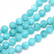 Natural White Jade Bead Strands, Dyed, Frosted, Round, Dark Turquoise, 10~11mm, Hole: 1.5mm, about 38~39pcs/strand, 14.9 inch(G-R297-10mm-45)