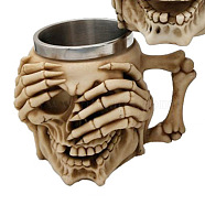 Halloween 304 Stainless Steel Skull Mug, Resin Skeleton Beer Cup, for Home Decorations Birthday Gift, Beige, 115x150x105mm, Inner Diameter: 77mm(SKUL-PW0001-025B-02)