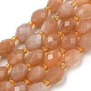 Natural Sunstone Beads Strands, Faceted, Oval, with Seed Beads, 8~9x6~8mm, Hole: 1~1.2mm, about 17~19pcs/strand, 7.09~7.87 inch(18~20cm)(G-N342-59)