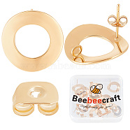20Pcs Brass Donut Stud Earring Findings, with Vertical Loops and 20Pcs Ear Nuts, Nickel Free, Real 18K Gold Plated, 18mm, Hole: 2mm, Pin: 0.8mm, 5x3.5x2.5mm, Hole: 0.8mm, 20sets(KK-BBC0004-87)