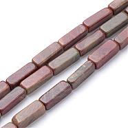Natural Red Jasper Beads Strands, Cuboid, 13~14x4~5x4~5mm, Hole: 1mm, about 29~31pcs/strand, 15.3 inch(G-R299-33)