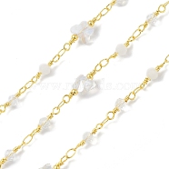 Butterfly & Round Glass Beaded Chains, Faceted, Unwelded, with Brass Chains, Golden, Clear, 13~19x4~8x4~5mm(CHS-P016-38G-04)
