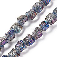 Half Rainbow Plated Electroplate Glass Beads, Dancing Lion, Gray, 11.5~12x11.5x9.5mm, Hole: 1.2mm, about 55pcs/strand, 24.02''(61cm)(GLAA-P028-HR01)