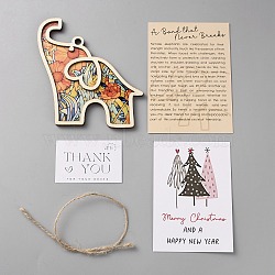 Wooden Friendship Elephant Ornament with Paper Story Card, with Jute Twine, Best Friend Birthday Gifts for Women, Colorful, 105x105x5mm(AJEW-WH0609-213A)