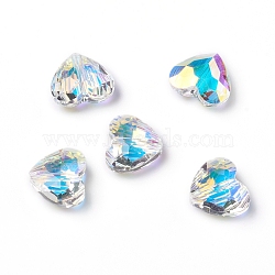 Electroplate Glass Beads, Faceted, Heart, Crystal AB, 10.3x12x5.3mm, Hole: 1.2mm(RGLA-L024-L02-001AB)