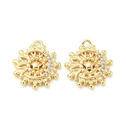 Brass Micro Pave Clear Cubic Zirconia Charms, Flower, Real 18K Gold Plated, 13.5x12x2.5mm, Hole: 1.2mm(KK-H460-28G)