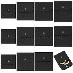 Elite 12Pcs 4 Style Felt Jewelry Storage Bags, with Snap Buttons, Black, 7.5~11.5x7.5~10x0.85~0.95cm, 3pcs/style(ABAG-PH0001-35)