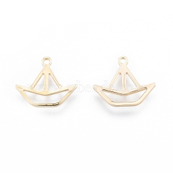 Brass Charms, Nickel Free, Boat, Real 18K Gold Plated, 12.5x14.5x1mm, Hole: 1.2mm(KK-F841-07G)