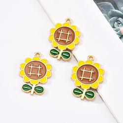 Eco-Friendly Alloy Enamel Pendants, Cadmium Free & Lead Free & Nickel Free, Sunflower, Light Gold, Colorful, 28x20x1.2mm, Hole: 1.8mm(X-ENAM-Q437-015-NR)