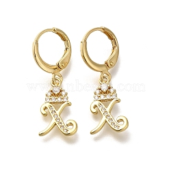 Brass Clear Cubic Zirconia Hoop Earrings, Real 18K Gold Plated, Letter X, 29mm, pendants: 16x10x2mm(EJEW-M045-01X)