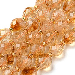 Natural Citrine Beads Strands, Faceted, Oval, with Seed Beads, 8~9x6~8mm, Hole: 1~1.2mm, about 17~19pcs/strand, 7.09~7.87 inch(18~20cm)(G-N342-44)