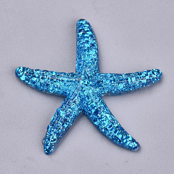 Resin Cabochons, with Glitter Powder, Starfish/Sea Stars, Dodger Blue, 38x41x7mm(CRES-T005-109A)