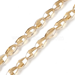 Electroplate Glass Beads Strands, Pearl Luster Plated, Faceted, Oval, Gold, 7.5x4.5mm, Hole: 0.9mm, about 60pcs/strand, 17.32''(44cm)(GLAA-Q101-03B-PL03)