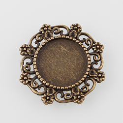 Vintage Filigree Wrap Alloy Flat Round Cabochon Settings, Cadmium Free & Nickel Free & Lead Free, Antique Bronze, Tray: 14.5mm, 25x27x2mm, Fit for 1mm Rhinestone(X-PALLOY-N0088-65AB-NF)