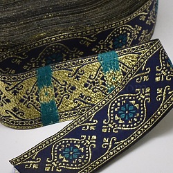 Polyester Ribbons, Leaf Pattern, Jacquard Ribbon, Medium Blue, 1-1/4 inches(33.5mm), about 33yards/roll(30.1752m/roll)(OCOR-L018-36C)