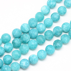 Natural White Jade Bead Strands, Dyed, Frosted, Round, Dark Turquoise, 10~11mm, Hole: 1.5mm, about 38~39pcs/strand, 14.9 inch(G-R297-10mm-45)