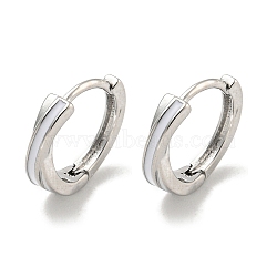 Brass Hoop Earrings, with Enamel, Real Platinum Plated, 12x3mm(EJEW-L211-005P)