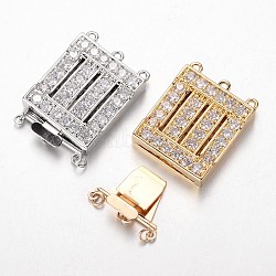 Brass Cubic Zirconia Box Clasps, Cadmium Free & Nickel Free & Lead Free, Rectangle, Mixed Color, 32.5x22x6.4mm, Hole: 1.5 & 2.5mm(ZIRC-O020-06-NR)