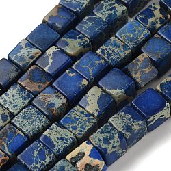 Natural Imperial Jasper Beads Strands, Dyed, Cube, Medium Blue, 6x6x6mm, Hole: 1.2mm, about 54~56pcs/strand, 15.1~15.3 inch(38.5~39cm)(G-I248-02-05)