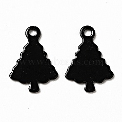Spray Painted 201 Stainless Steel Charms, Christams Tree Charms, Black, 14x9.5x1mm, Hole: 1.2mm(STAS-G304-28A)