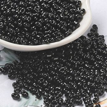Opaque Glass Seed Beads, Peanut, Black, 3.5~4x2~2.5x2~2.3mm, Hole: 0.8mm